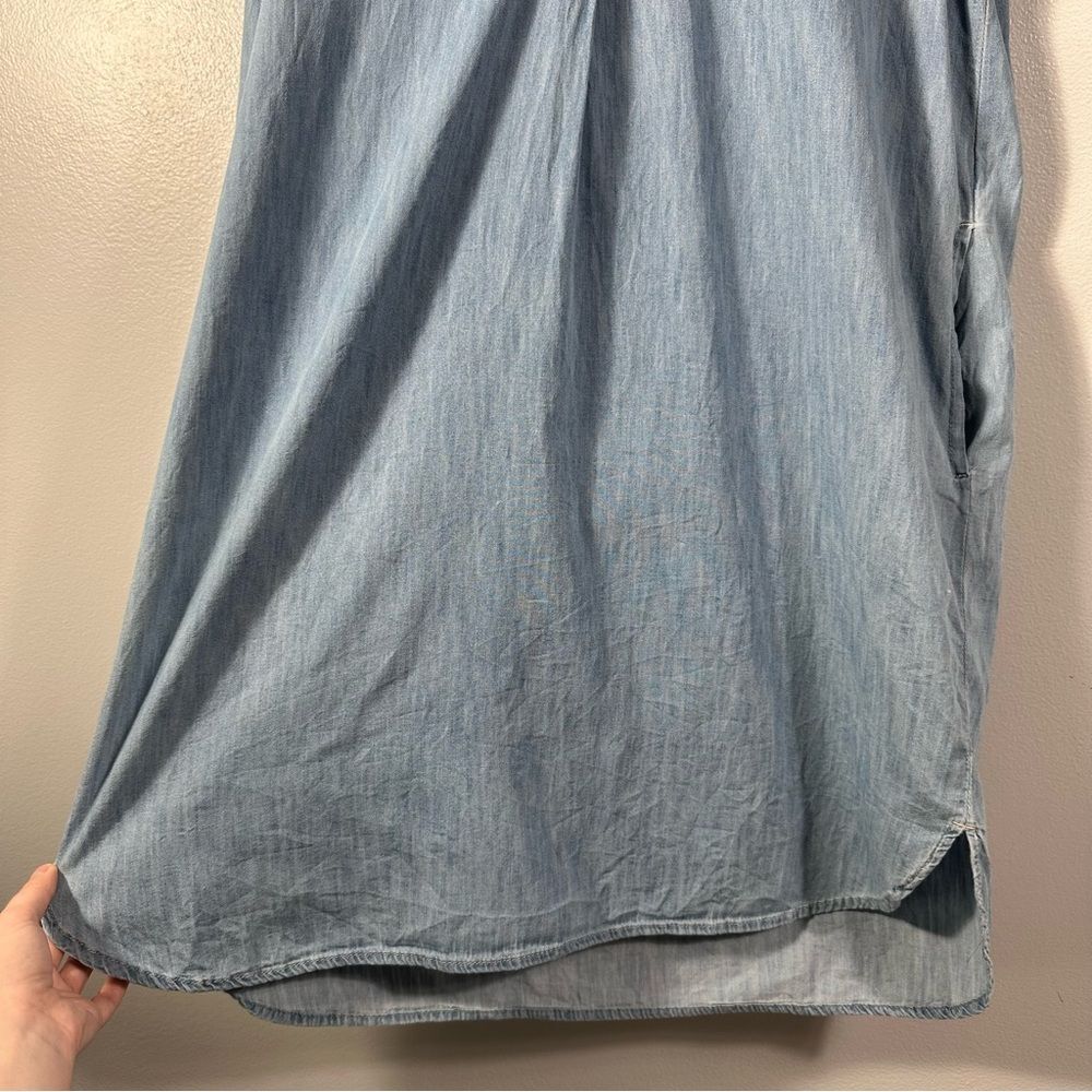 GAP Light Indigo Short Sleeve V-Neck Popover Denim Chambray Dress Size Large - Picture 6 of 13